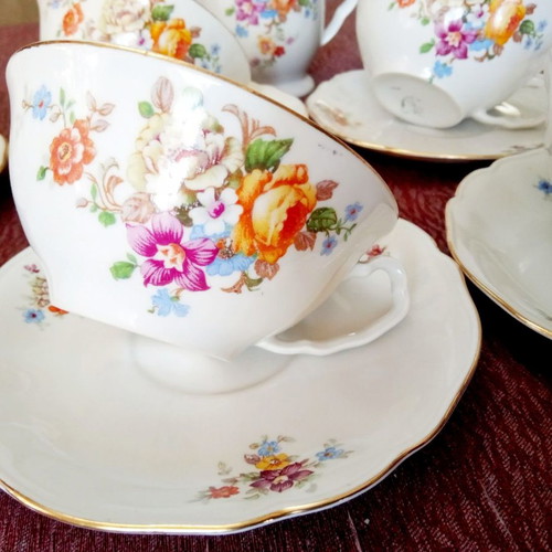 Vintage Duchov Porcelain Concordia cup set 1960