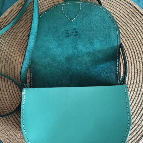 Handmade leather crossbody bag, turquoise