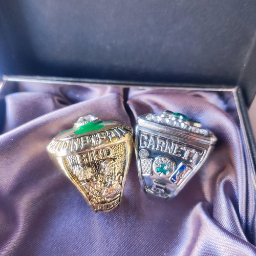 Boston Celtics Garnett and Larry Bird championship rings set