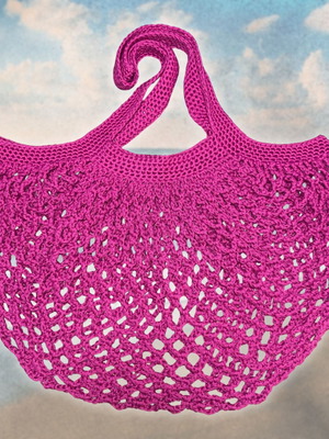 Handmade mesh market shoulder bag dark pink cotton