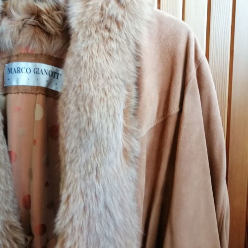 Marco Gianoti women's suede coat with fox fur like new, vintage