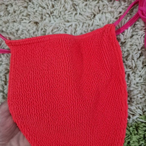 Asos crinkle neon orange and pink swimsuit bikini one size like new