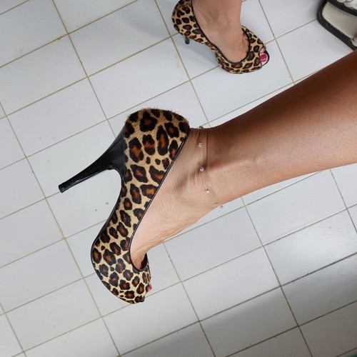 Rococo Leopard Peep Toe Pony-Hair Heels Size 38 Like New