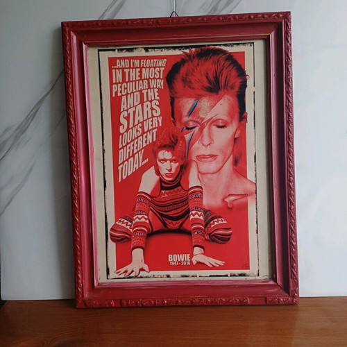 Handmade Bowie frame in red with Space Oddity lyrics new