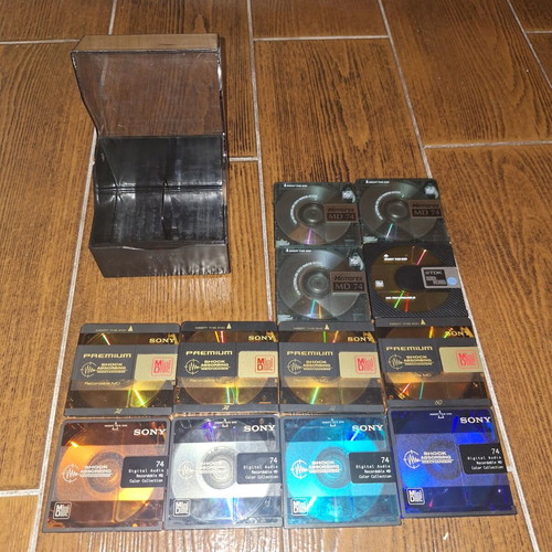 MiniDisc collection with Sony storage base, untested