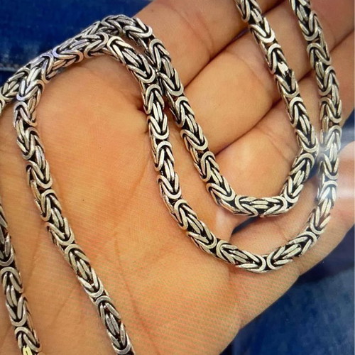 Men's Square Necklace 925 Silver 4mm 65cm New