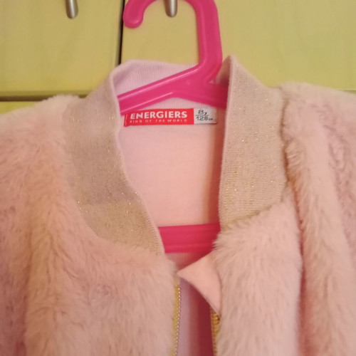 Energiers fluffy jacket like new, size 8, with golden knitting
