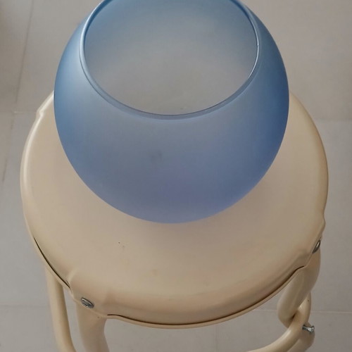 Matte colored glass sphere vase like new, sea gray blue