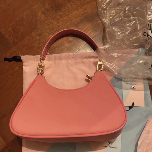 Chiara Ferragni Vicky nylon and PU leather shoulder bag pink new