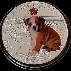 Fiji 2$ My Best Friend ENGLISH BULLDOG Crystal Color Silver PROOF Coin 2013