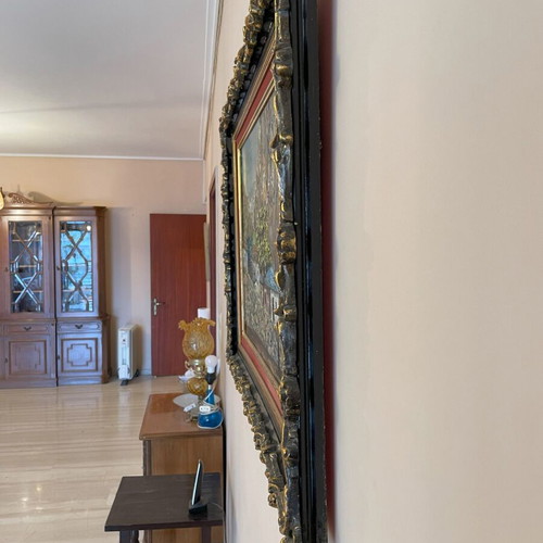 Embossed oil painting like new, theme House in the village