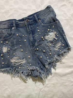Yamamay denim shorts used, size S, blue with pearls and rips