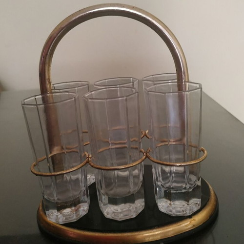 Vintage ouzo glass set used, 6 pieces