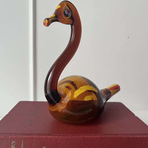 Vintage γυάλινος κύκνος χειροποίητη φιγούρα folk art μεταχειρισμένο