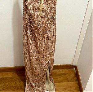 Maxi φορεμα με παγιετες ροζ χρυσό