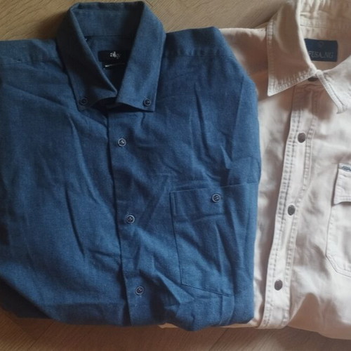 Men's cotton winter shirts size L, like new, beige and blue, set of two