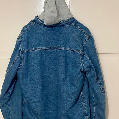 Pull & Bear men's denim jacket with hood like new, gray and blue