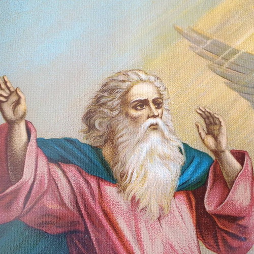 Prophet Elias Lithograph used, old, on chariot