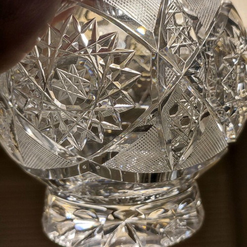 Vintage crystal vase/candle holder/ashtray used, with handmade designs