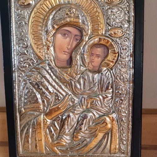 Virgin Mary icon used in silver-gold 21×17 cm