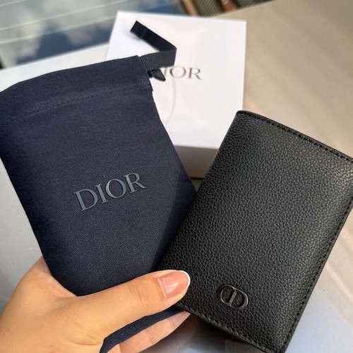 Dior card holder, black leather with box and pouch
