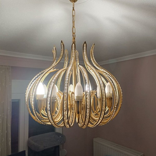 Vintage chandelier gold with crystals used