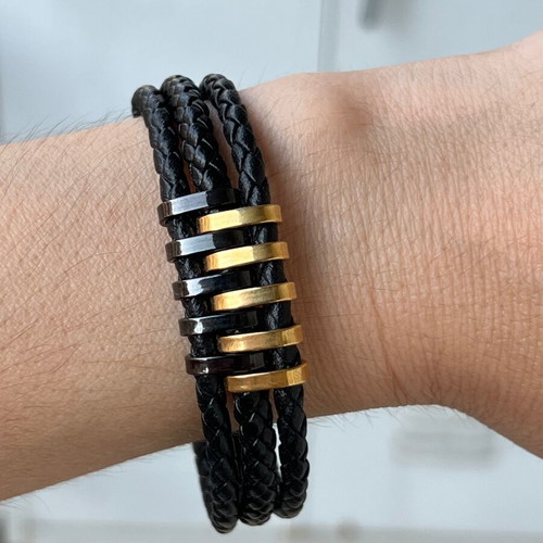 Men's bracelet like new, stainless steel and leather, length 21 cm
