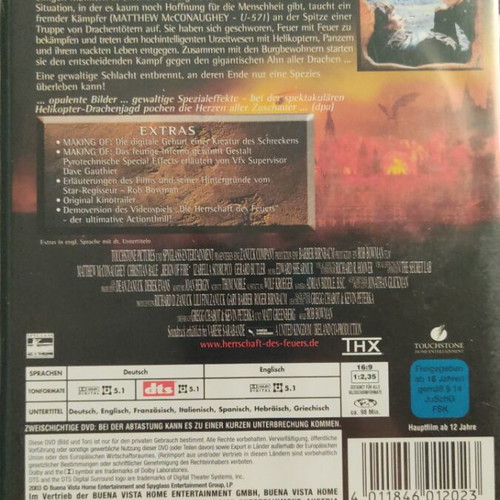 Reign of Fire DVD like new, German edition with Greek subtitles