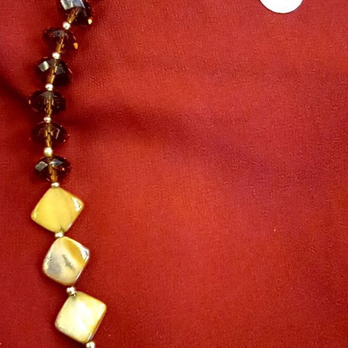 Necklace with Mother of Pearl and Brown Crystals like new, elegant handmade design