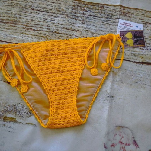 Handmade knitted swimsuit new, size M/L, yellow