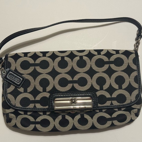Coach Kristin Black Gray Op Art Signature wristlet bag like new