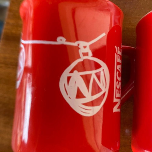 Nescafe mugs used, collectible, red, Christmas, pack of 2