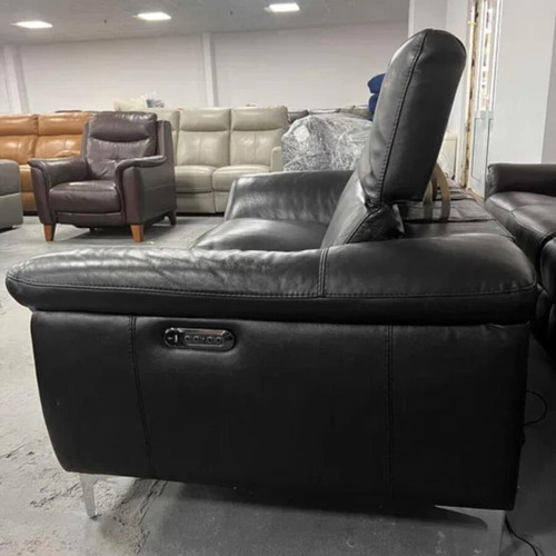 Black leather two-seater sofa with electric relaxing mechanism new