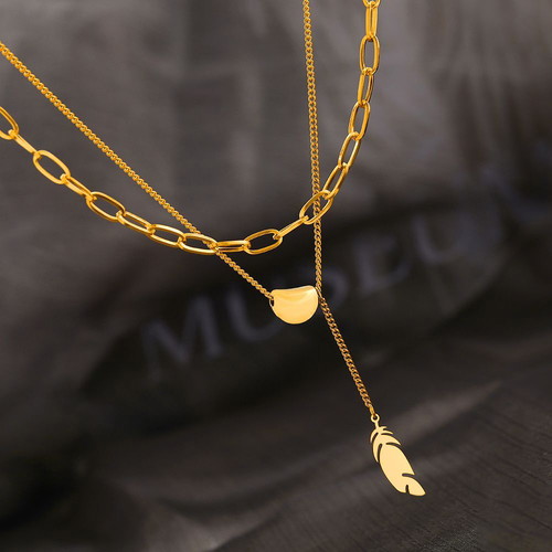 Feather necklace in gold color new stainless steel