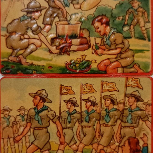 Scout decals used, two pieces, 1930s-1950s era
