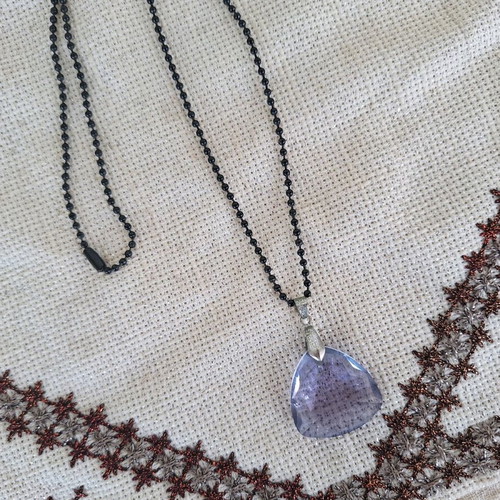 Necklace with black chain and blue crystal made to order