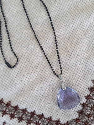 Necklace with black chain and blue crystal made to order