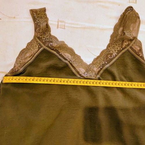 Women's khaki top blouse with lace straps and ruched back