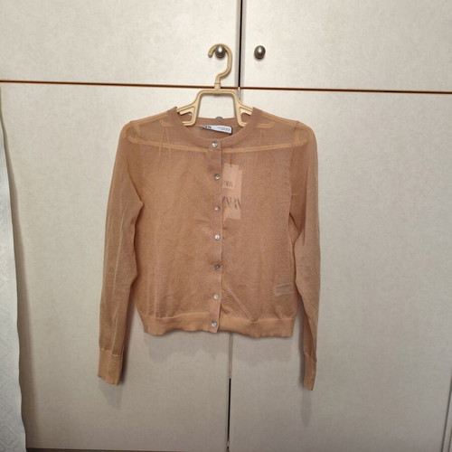 Zara short cardigan new, beige, see through, size S