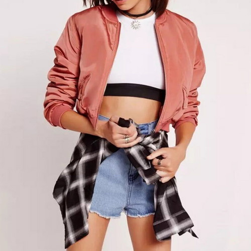 Missguided bomber cropped jacket like new, dusty rose-salmon, XS 34