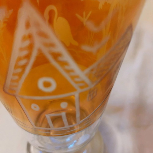 Bohemia glass used vintage amber crystal with tayé hand designs