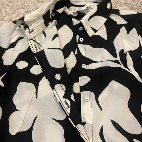 Stradivarius Floral Shirt Dress XS like new, black and white
