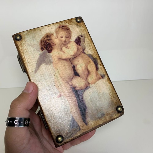 Wooden storage box used with angels