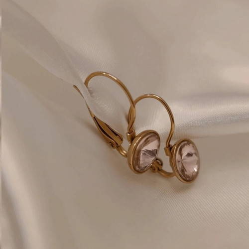 Steel earrings new, gold with pink diamond
