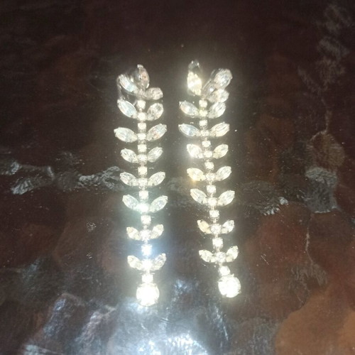 Clip earrings vintage used, 9 cm, with stones, silver color