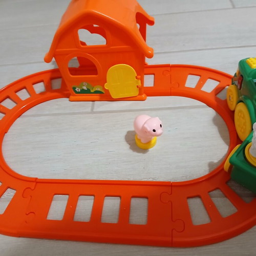 Farm train toy with garbage truck and school bus set