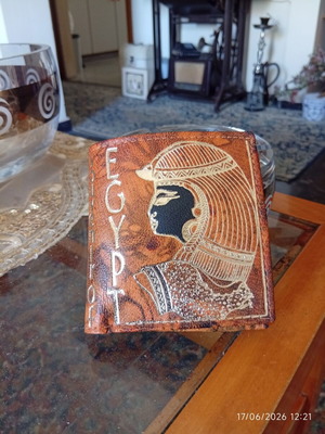 Handmade leather wallet with Egyptian design, like new, brown