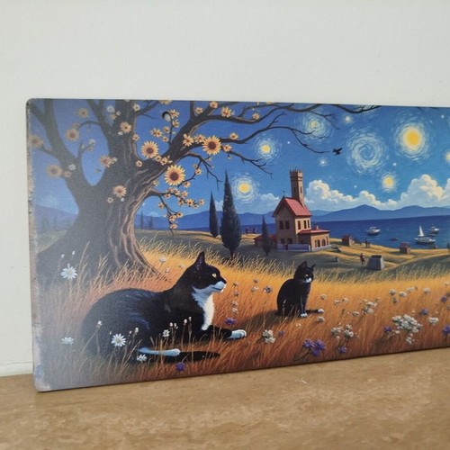 Wall Decor inspired by Van Gogh on plywood, new, 40x15 cm