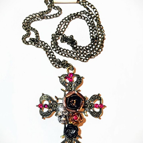Gothic cross bronze and copper new with zircon stones