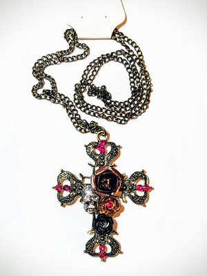 Gothic cross bronze and copper new with zircon stones